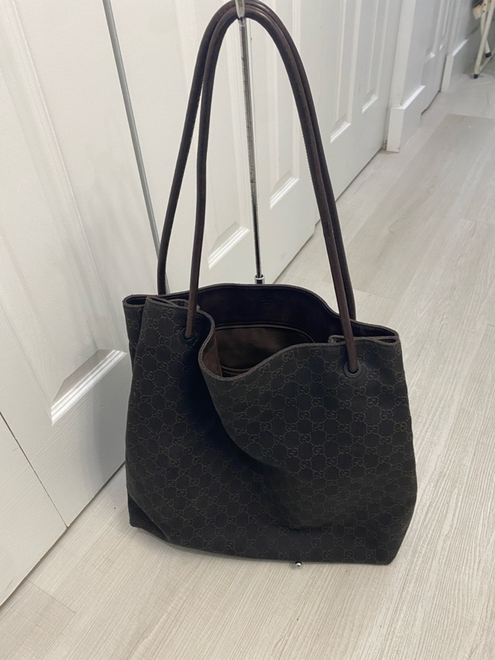 GUCCI Vintage Monogram Canvas Tote with Long Shoulder Straps